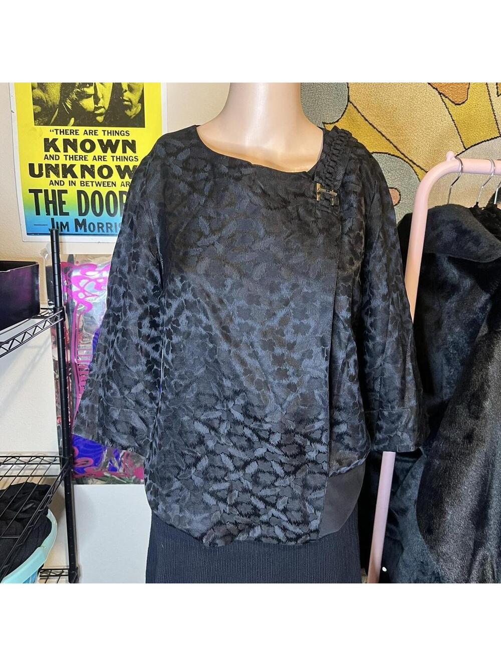 Mayle Gothic Black Brocade Asymmetrical Top